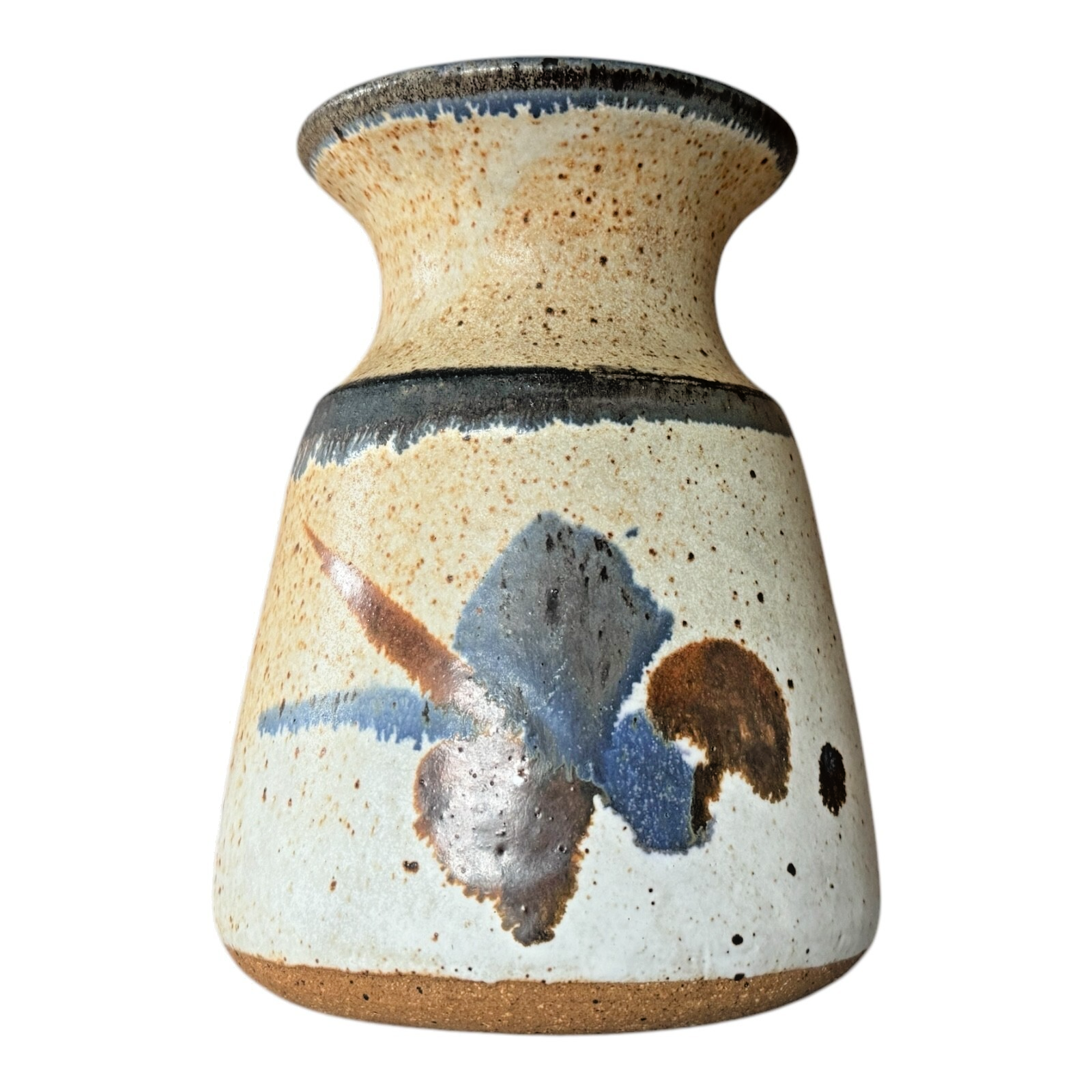 Vintage Studio Pottery Blue Brown Glazed Stoneware Vase - Signed Michael Cohen
