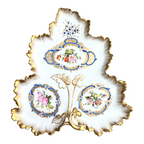 Antique Old Paris Porcelain Leaf Form Serving Dish - Floral Gold Gilt, 16"