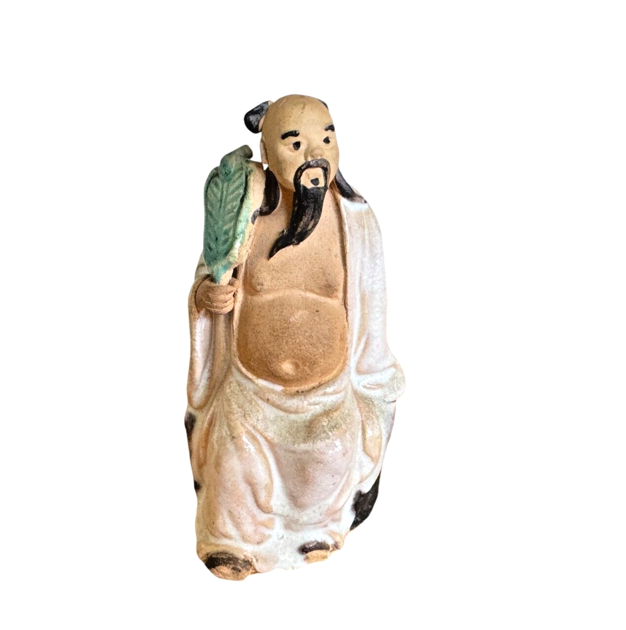 Antique Chinese Mudman Scholar Figurine - Seated with Fan
