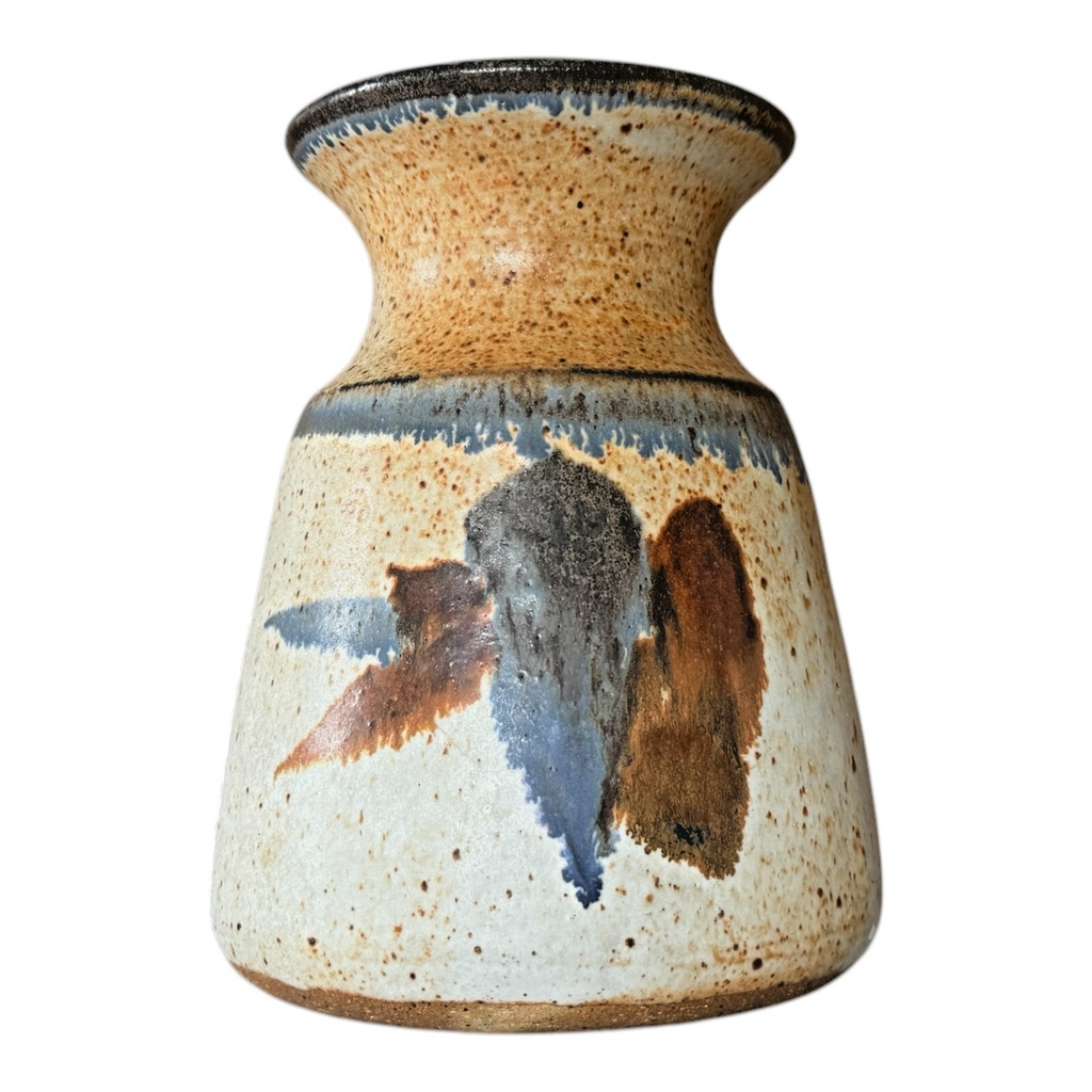 Vintage Studio Pottery Blue Brown Glazed Stoneware Vase - Signed Michael Cohen