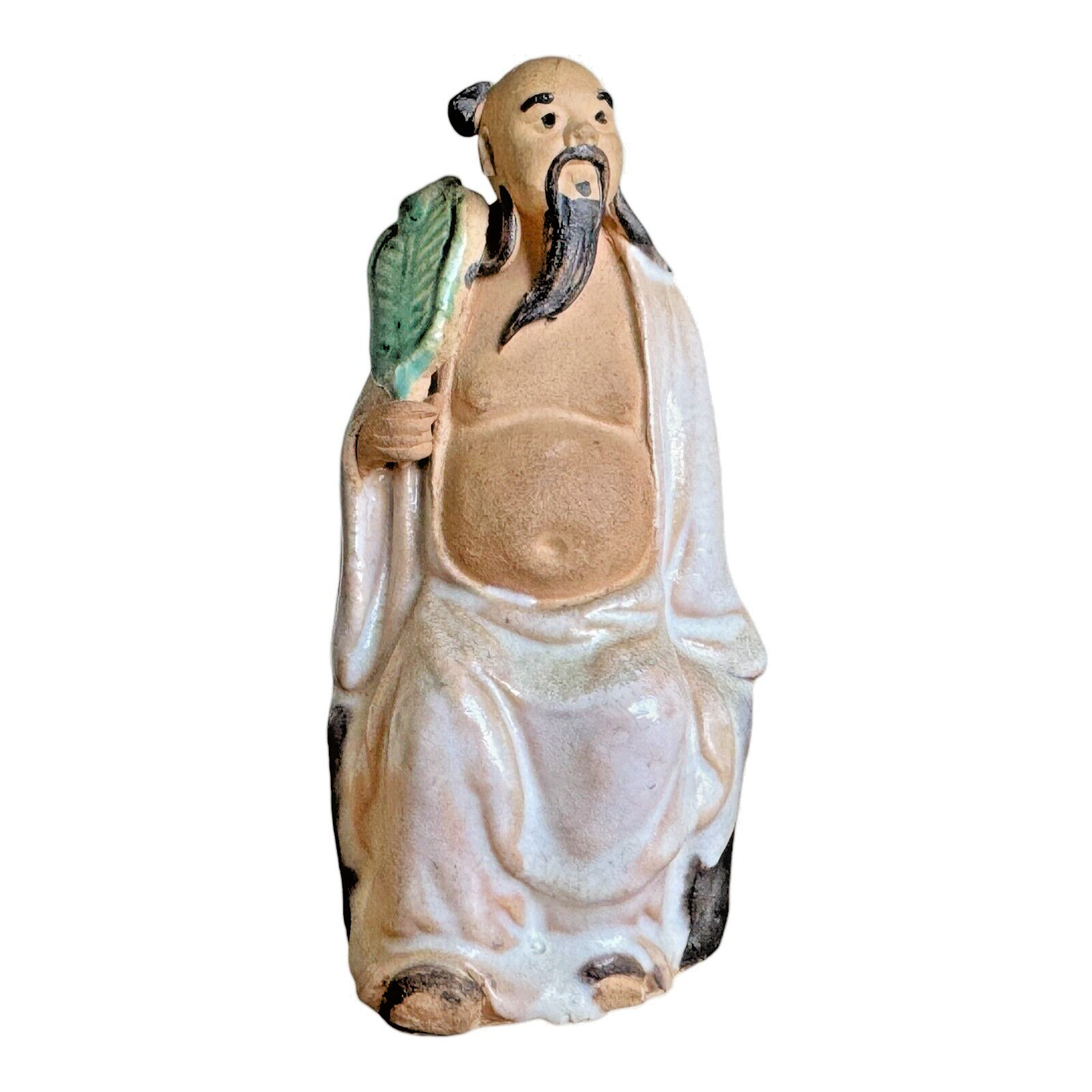 Antique Chinese Mudman Scholar Figurine - Seated with Fan