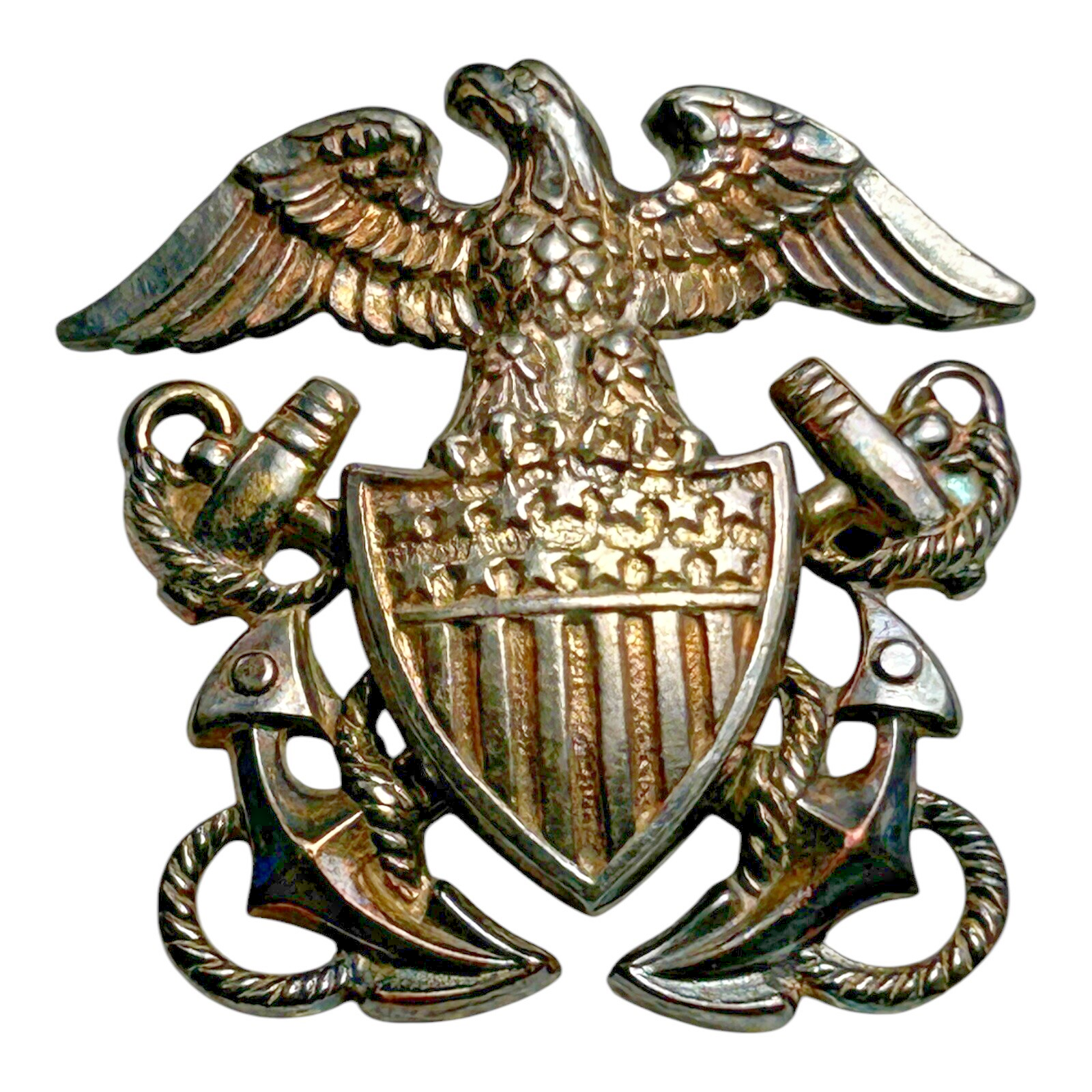 WWII US Navy Officer Eagle Pin - Sterling Silver AMICO Military Insignia