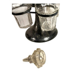 Antique Victorian Glass Cruet Set 4 Bottles Metal Stand - Original Stoppers