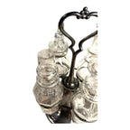 Antique Victorian Glass Cruet Set 4 Bottles Metal Stand - Original Stoppers