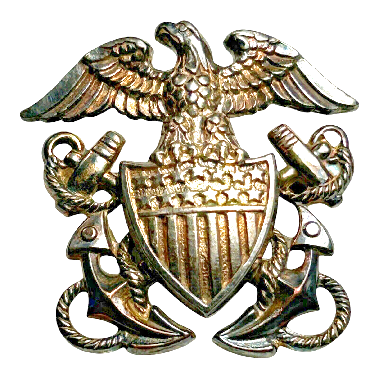 WWII US Navy Officer Eagle Pin - Sterling Silver AMICO Military Insignia