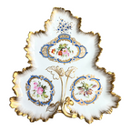 Antique Old Paris Porcelain Leaf Form Serving Dish - Floral Gold Gilt, 16"