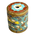 Antique Japanese Cloisonne Large Cylinder Bead with Brass Trim - Meiji Period