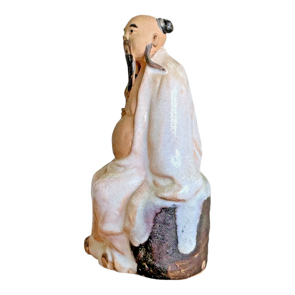 Antique Chinese Mudman Scholar Figurine - Seated with Fan