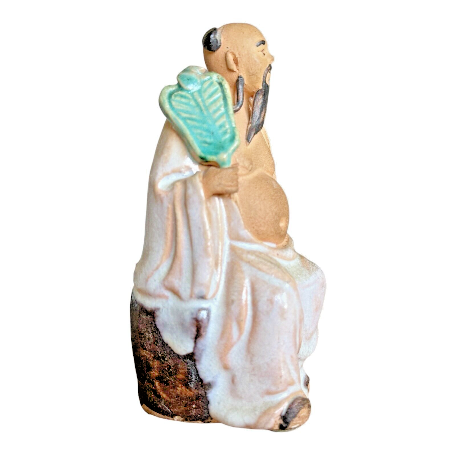 Antique Chinese Mudman Scholar Figurine - Seated with Fan