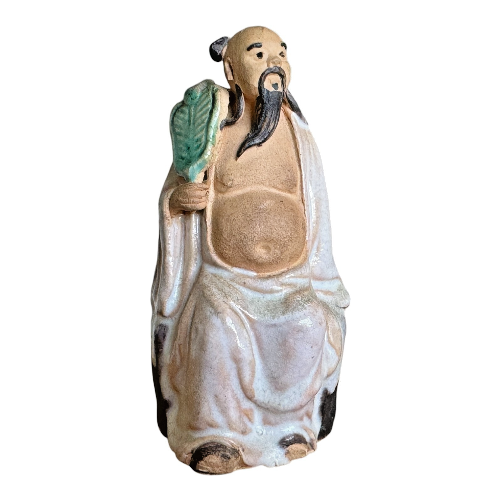 Antique Chinese Mudman Scholar Figurine - Seated with Fan