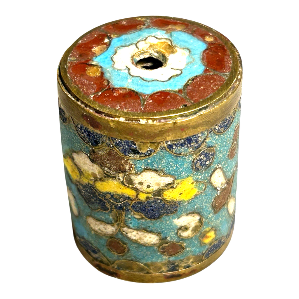 Antique Japanese Cloisonne Large Cylinder Bead with Brass Trim - Meiji Period