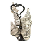 Antique Victorian Glass Cruet Set 4 Bottles Metal Stand - Original Stoppers