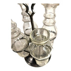 Antique Victorian Glass Cruet Set 4 Bottles Metal Stand - Original Stoppers