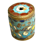 Antique Japanese Cloisonne Large Cylinder Bead with Brass Trim - Meiji Period