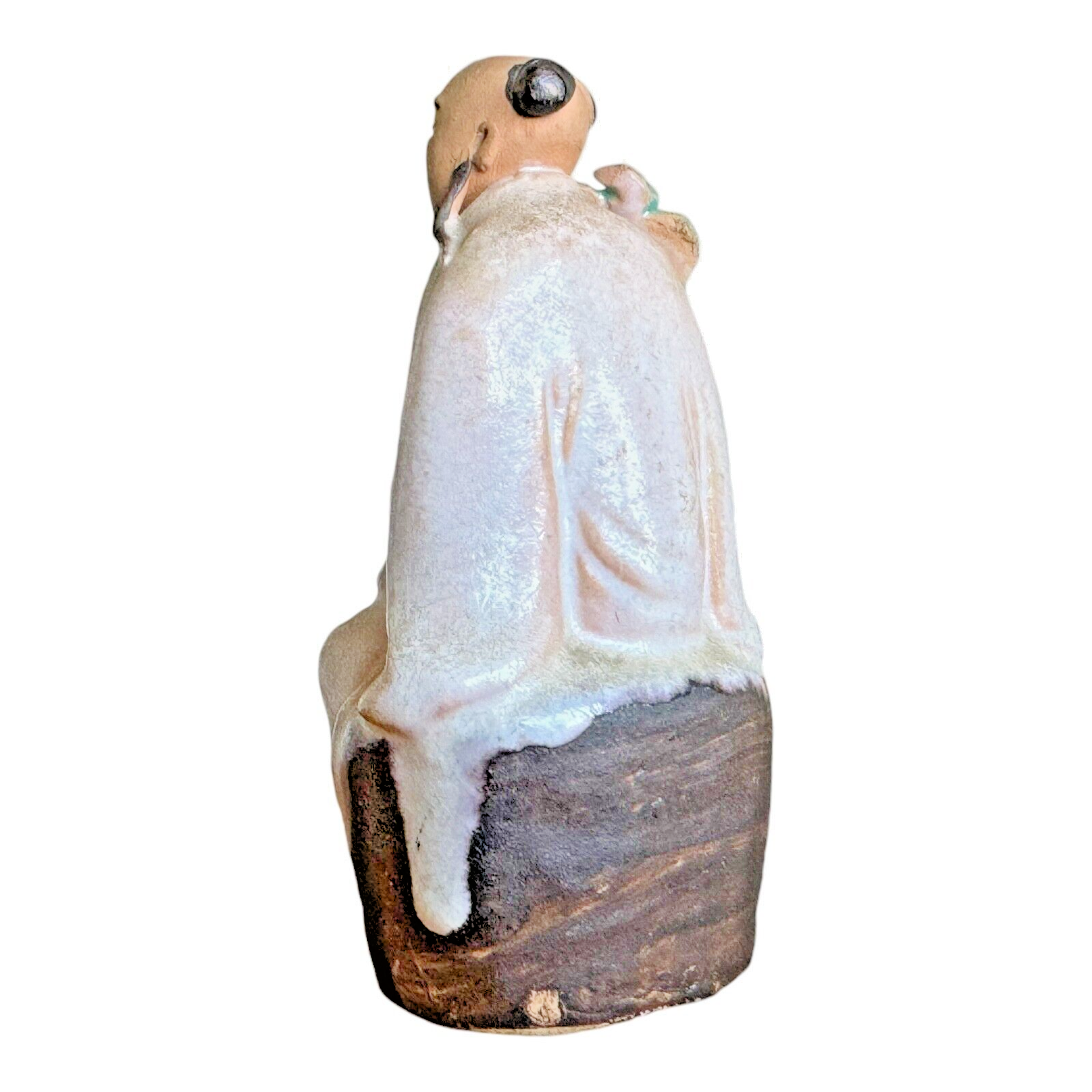 Antique Chinese Mudman Scholar Figurine - Seated with Fan