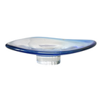 Vintage Orrefors Sweden Blue Footed Art Glass Centerpiece Dish