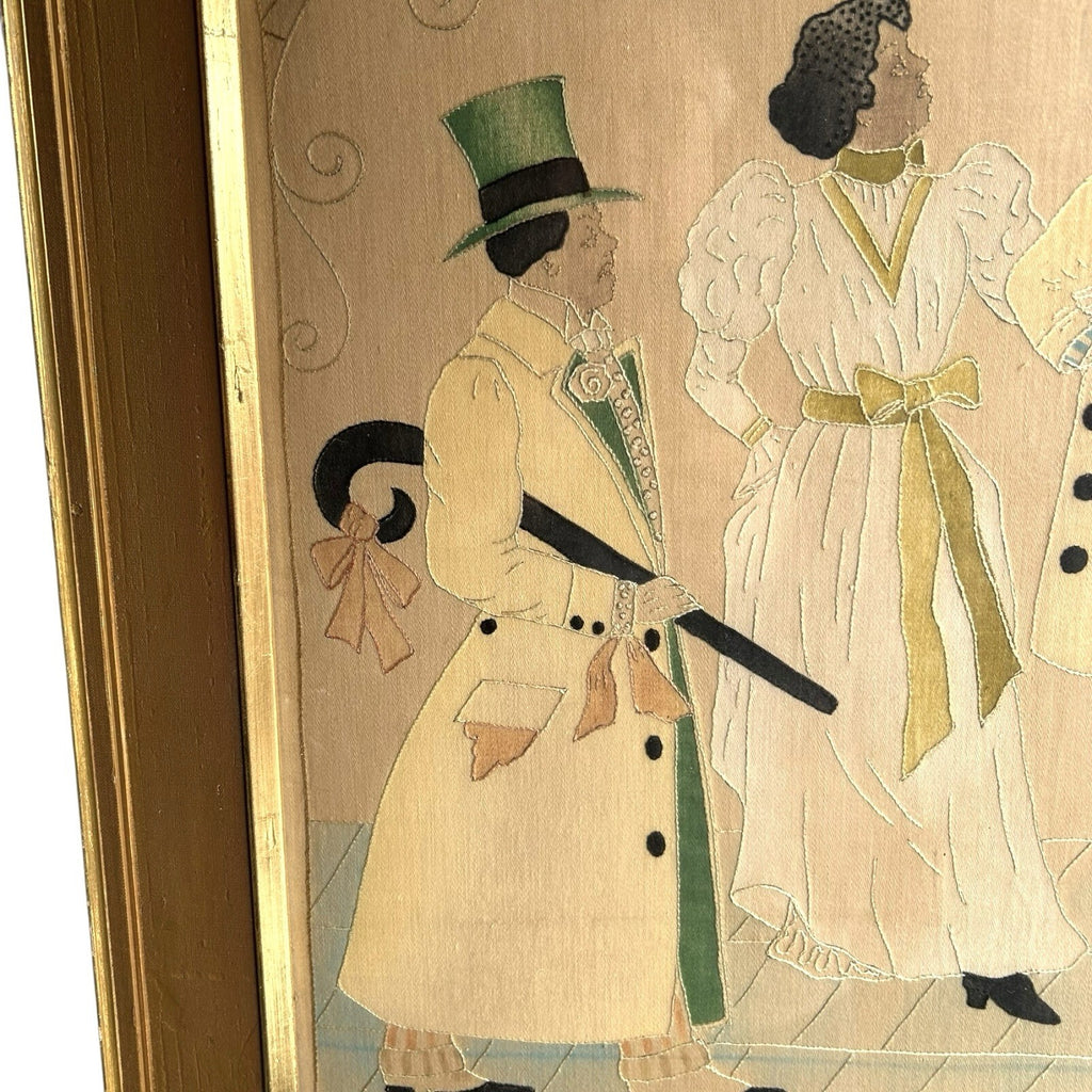 Antique African American Needlework Textile Cloth Picture
