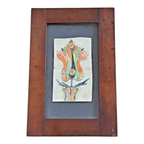 Antique Pennsylvania Folk Art Watercolor Fraktur Drawing, Tulip Flower - Framed