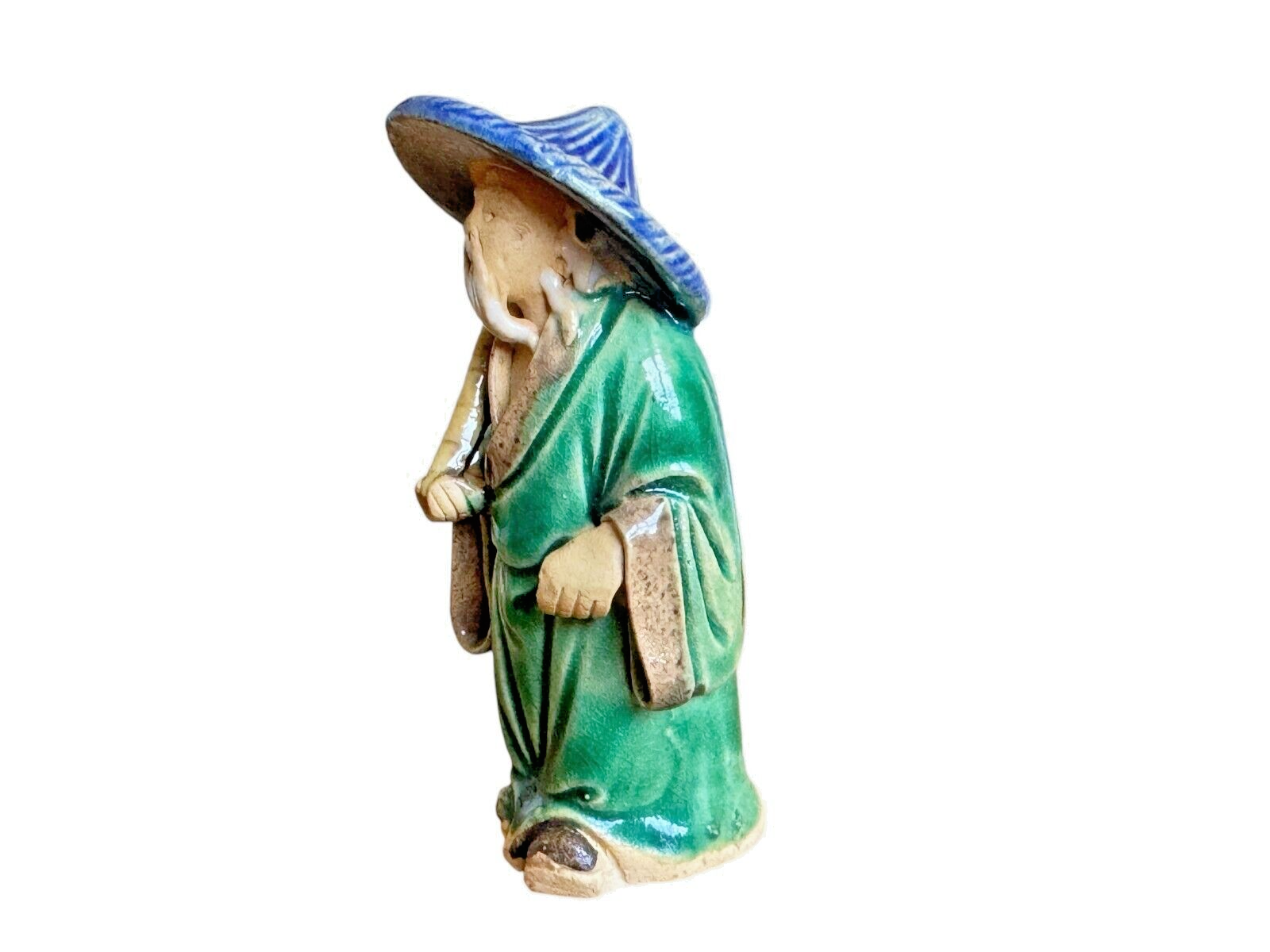Antique Chinese Export Green Glazed Ceramic Pottery Mudman Figurine