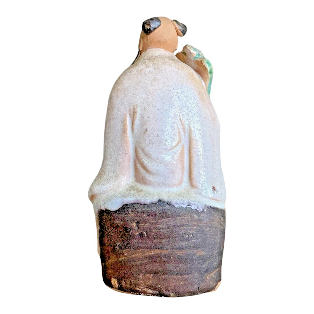 Antique Chinese Mudman Scholar Figurine - Seated with Fan
