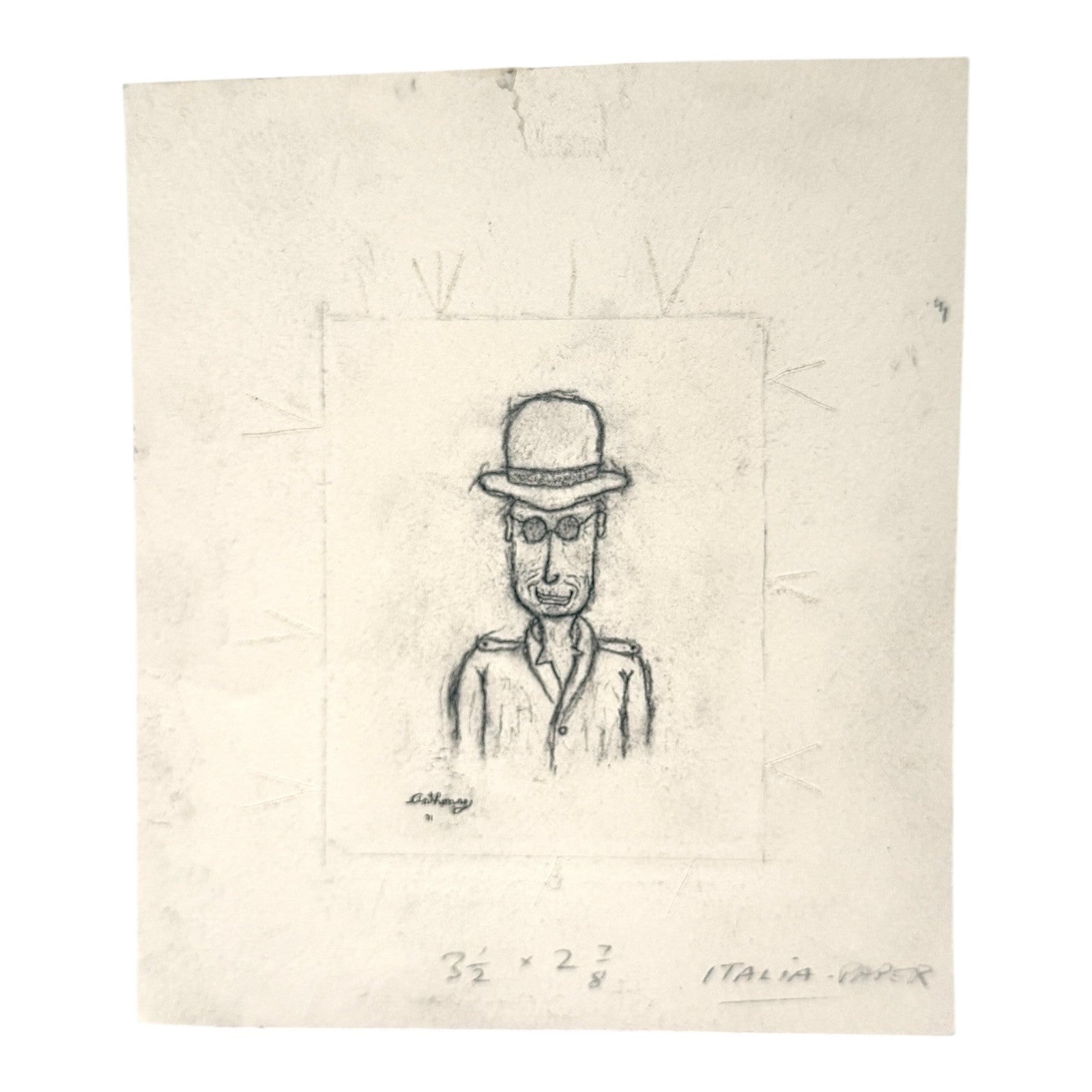 MCM Original Pencil Drawings Outsider Folk Art Portrait Series - William Anthony