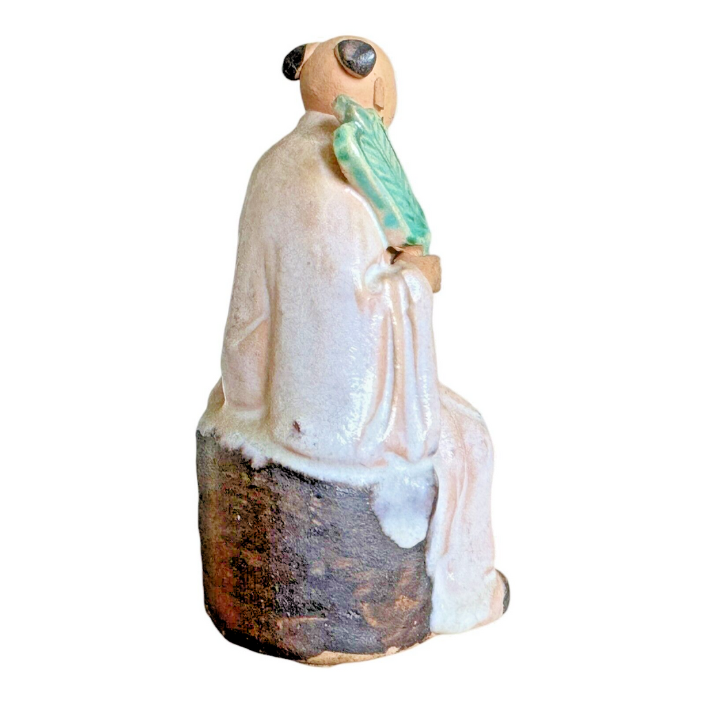 Antique Chinese Mudman Scholar Figurine - Seated with Fan