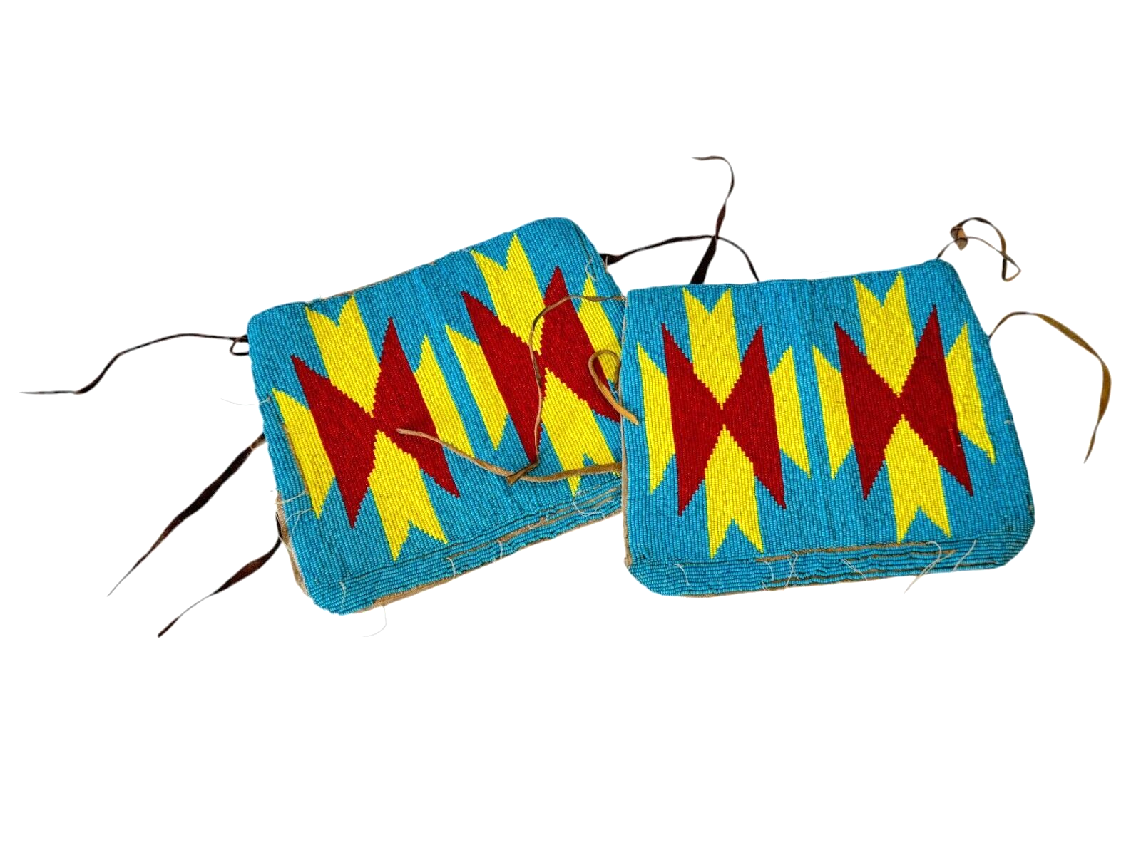 Vintage Native American Handmade Beaded Cuffs, Red Yellow Blue