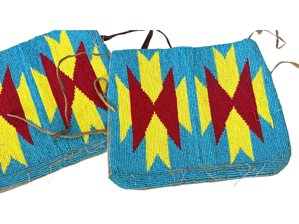 Vintage Native American Handmade Beaded Cuffs, Red Yellow Blue