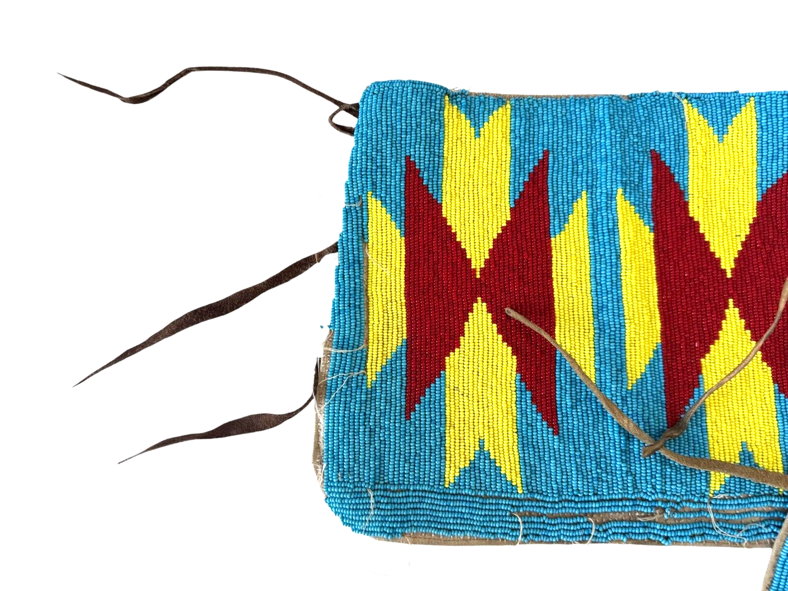 Vintage Native American Handmade Beaded Cuffs, Red Yellow Blue