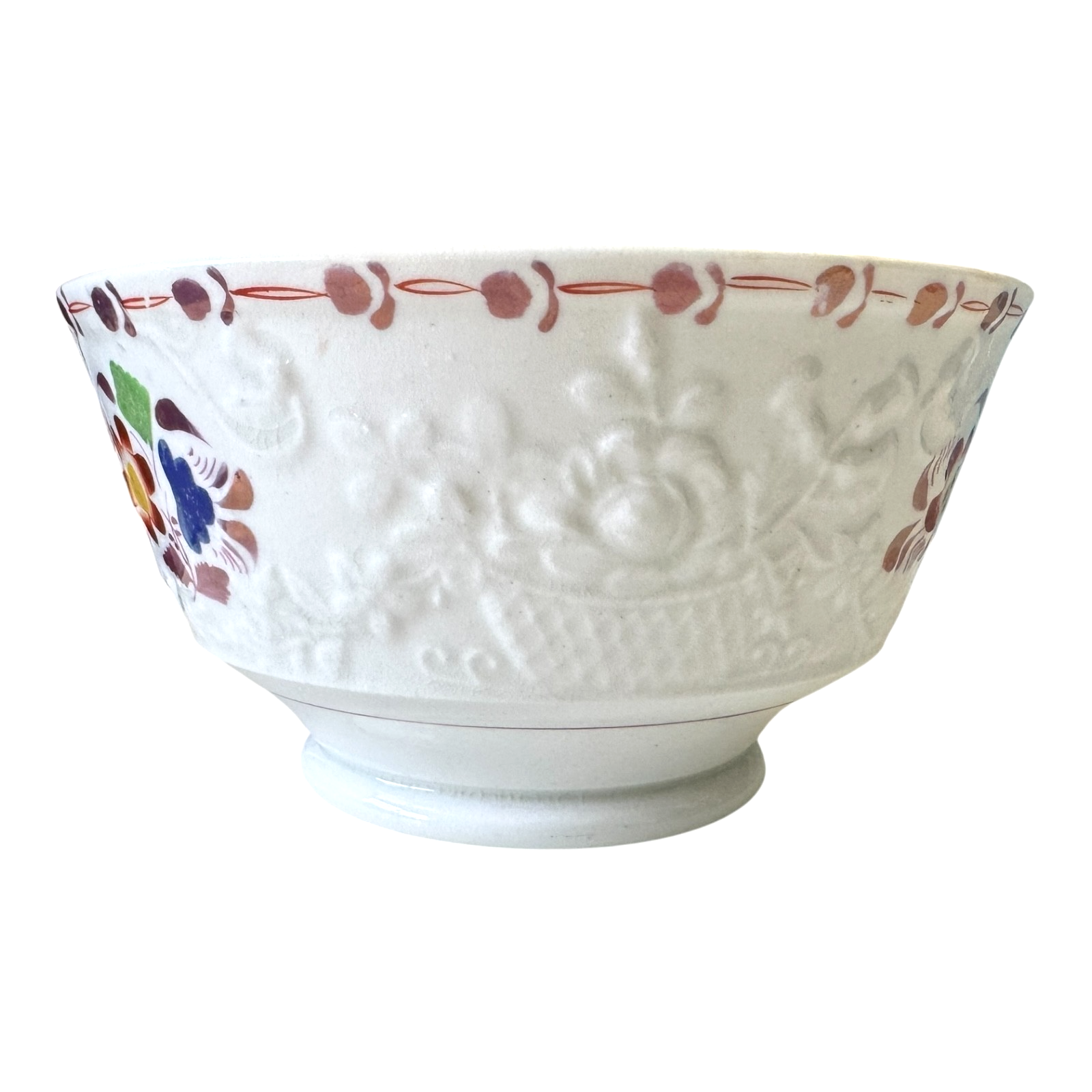 Antique Staffordshire Pearlware Pink Lustre Soft Paste Floral Bowl