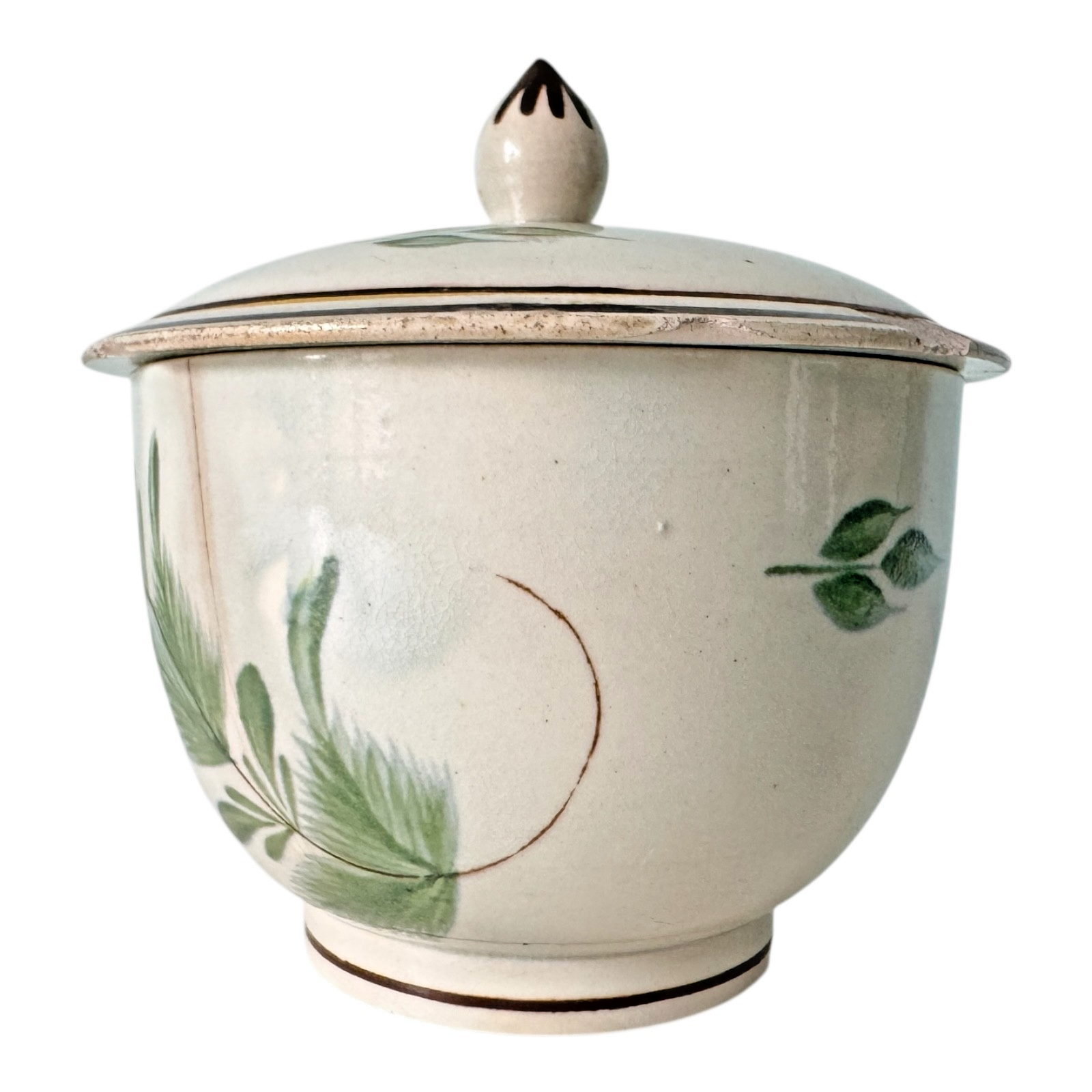Antique Staffordshire Hand-Painted Floral Sunflower Lidded Sugar Bowl