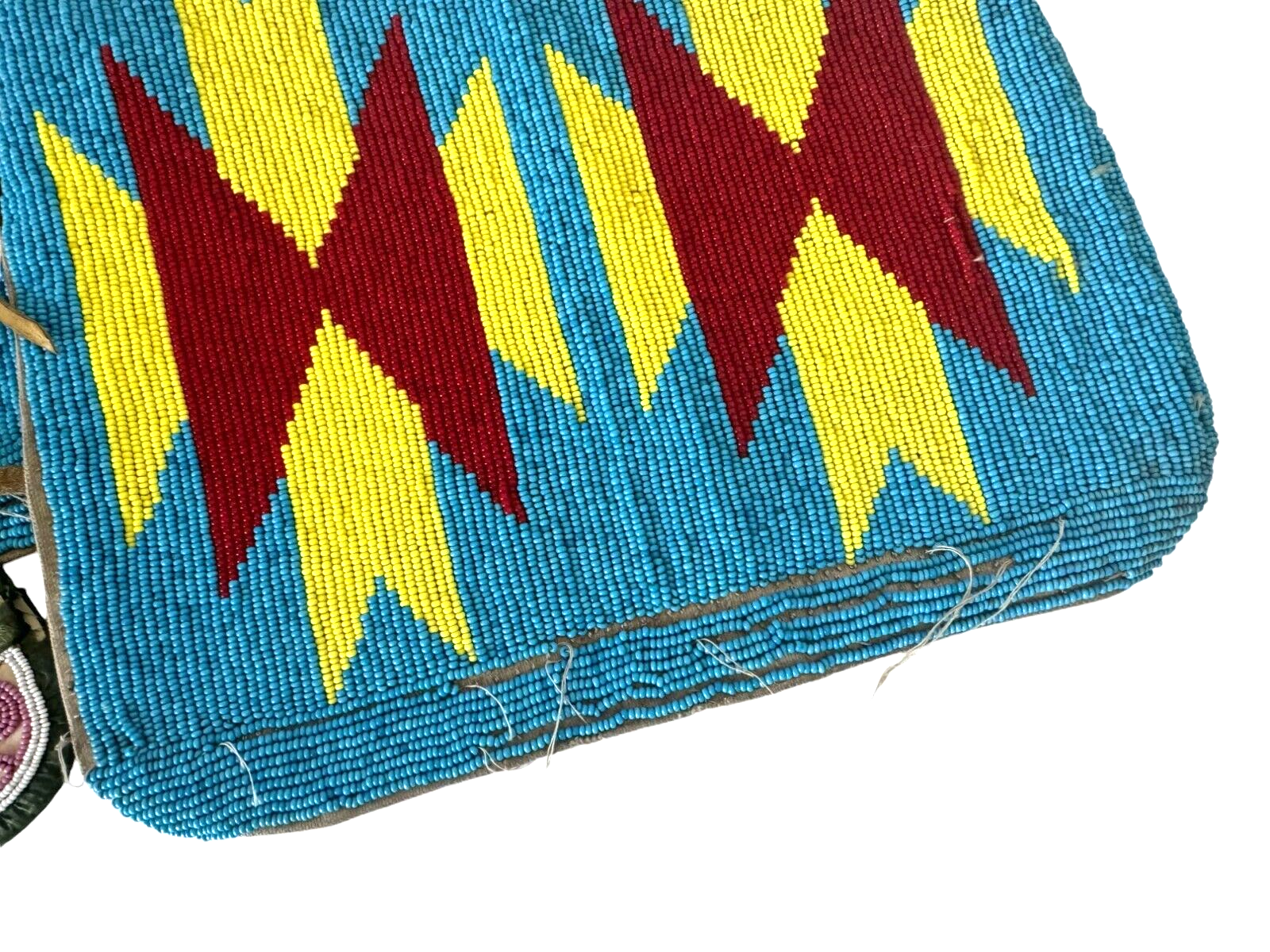Vintage Native American Handmade Beaded Cuffs, Red Yellow Blue