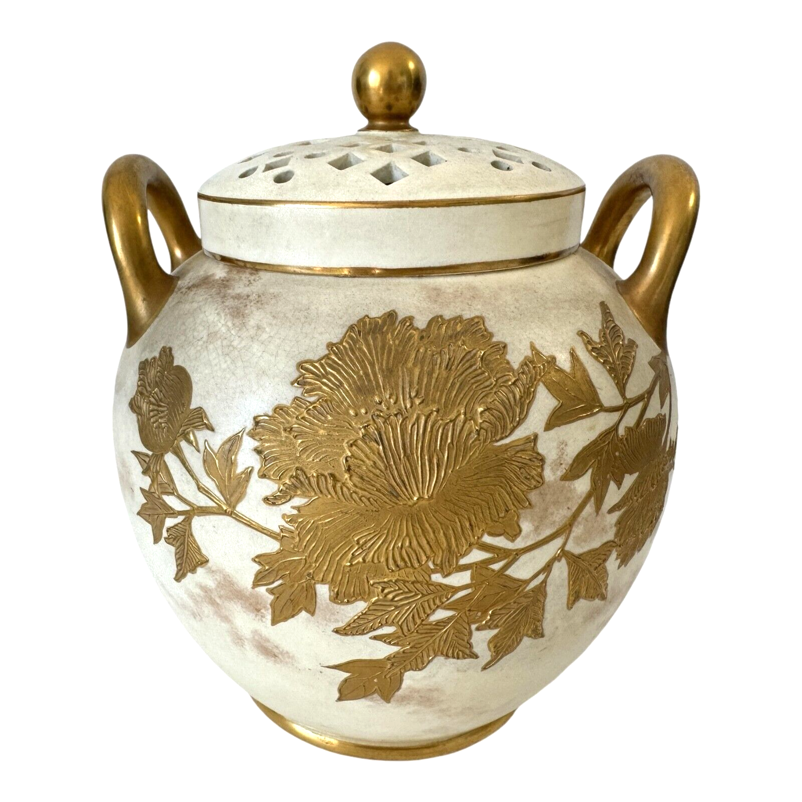 Antique Wedgwood Gold Floral Potpourri Jar with Pierced Lid