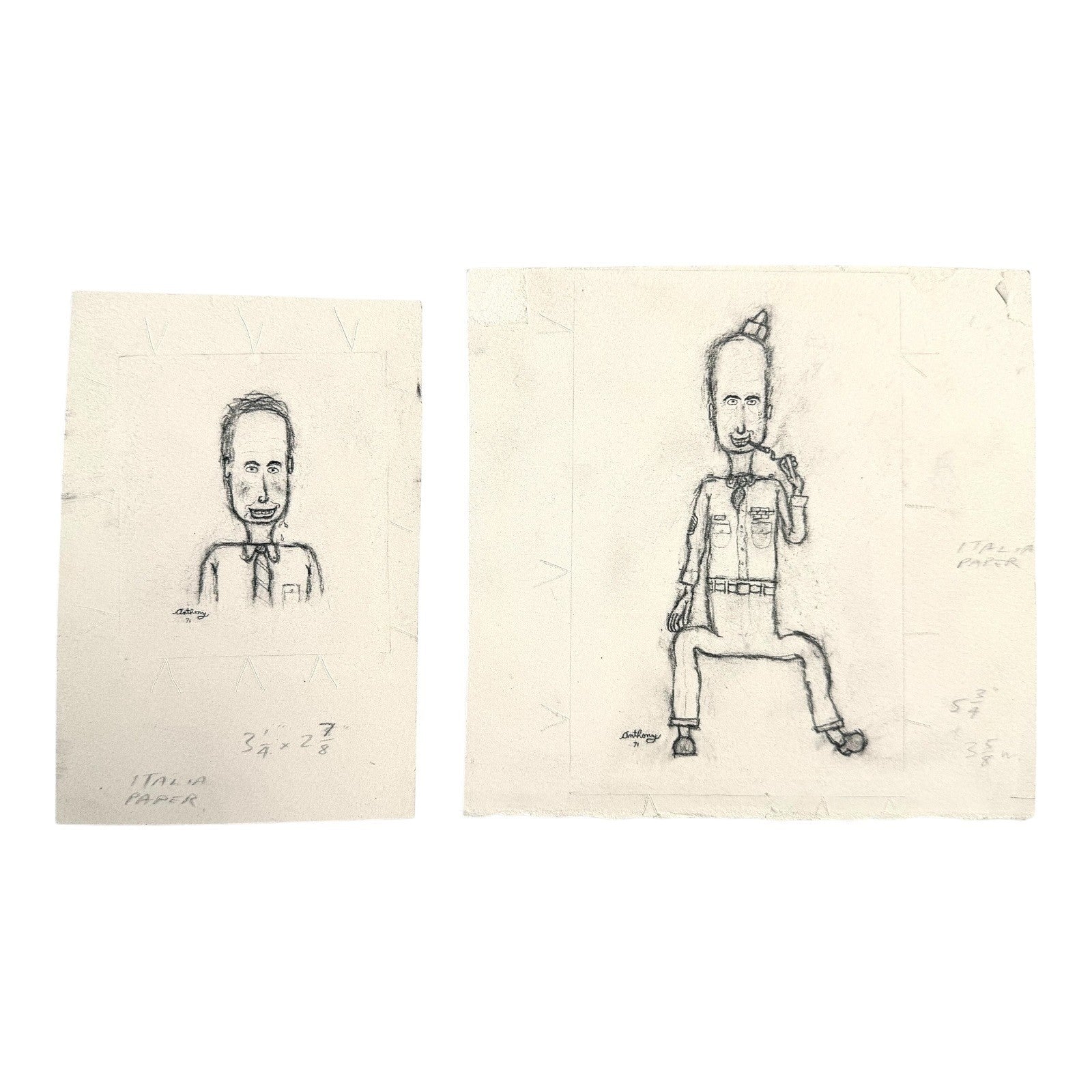 MCM Original Pencil Drawings Outsider Folk Art Portrait Series - William Anthony
