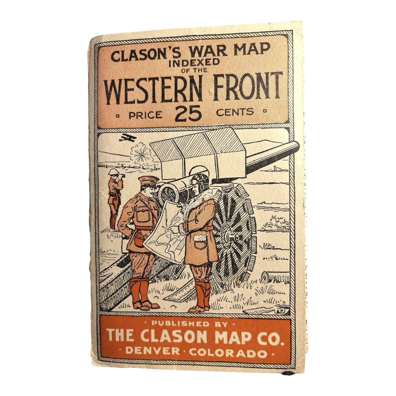 Antique WW1 World War One Clason War Map of Western Front