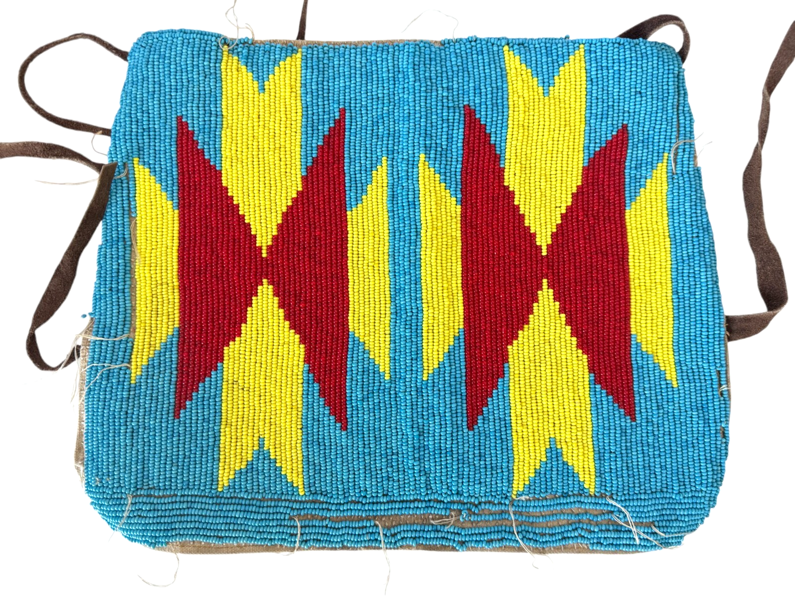 Vintage Native American Handmade Beaded Cuffs, Red Yellow Blue