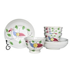 Antique Staffordshire Peafowl Spongeware Spatterware Cups & Saucers (Set of 4)