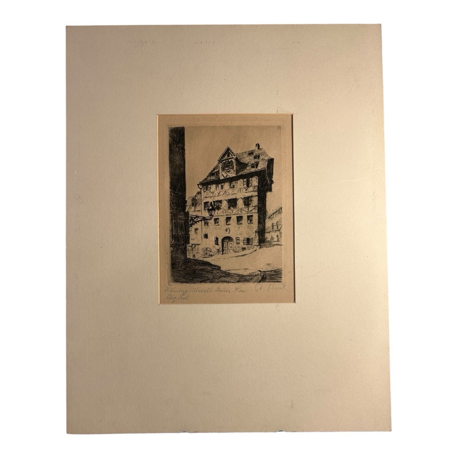 Antique Original 19th Century Etching Albrecht Durer's House Nuremburg Germany