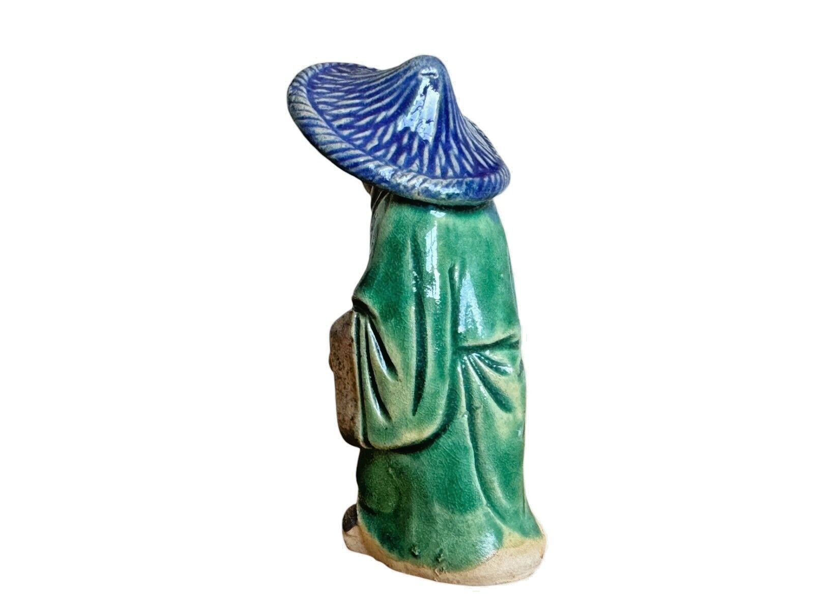 Antique Chinese Export Green Glazed Ceramic Pottery Mudman Figurine