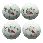 Antique Staffordshire Peafowl Spongeware Spatterware Cups & Saucers (Set of 4)
