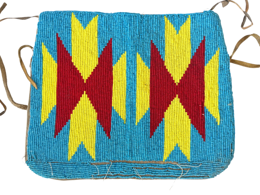Vintage Native American Handmade Beaded Cuffs, Red Yellow Blue