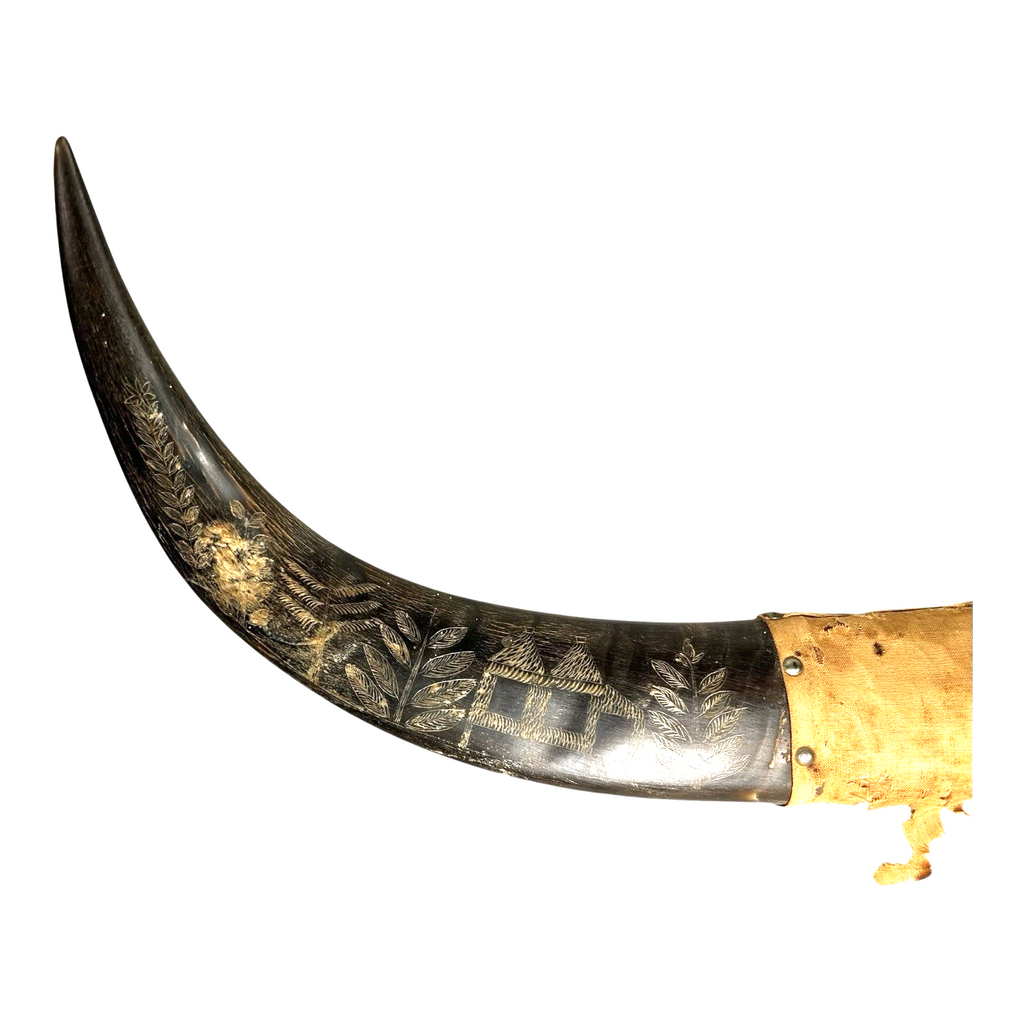 Vintage Carved Buffalo Horns by Soldier in Phillipines after WWII WW2