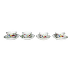 Antique Staffordshire Peafowl Spongeware Spatterware Cups & Saucers (Set of 4)