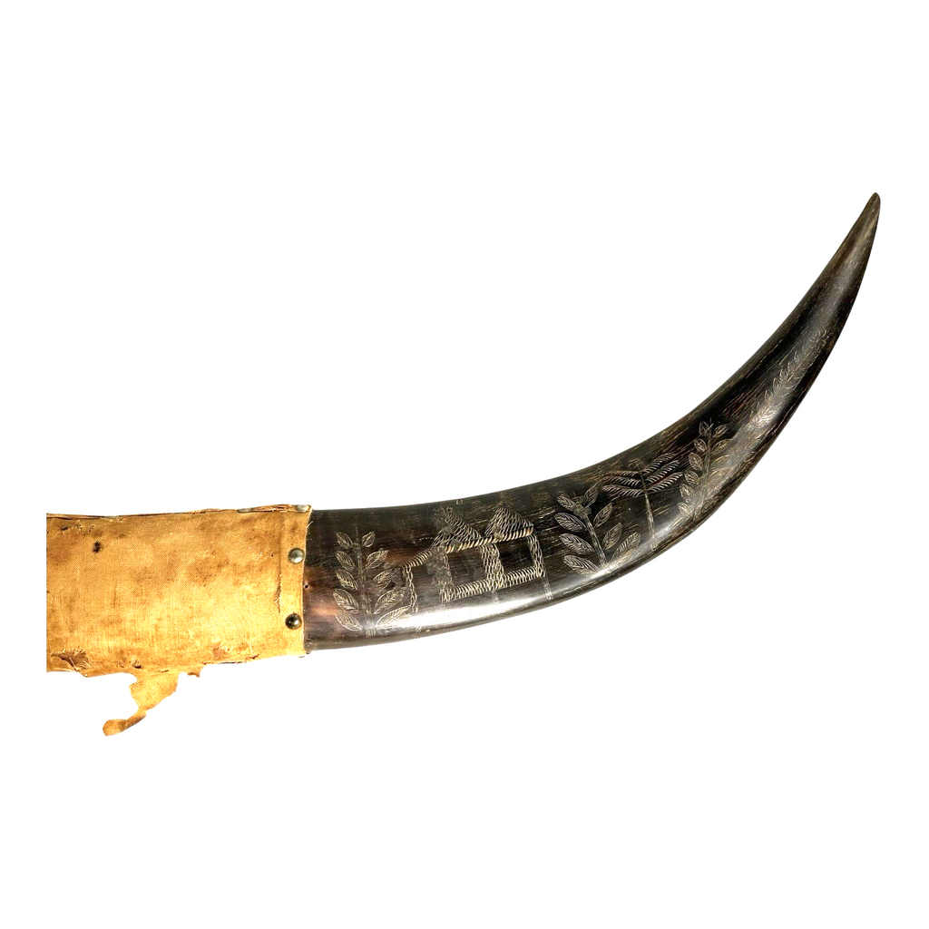 Vintage Carved Buffalo Horns by Soldier in Phillipines after WWII WW2