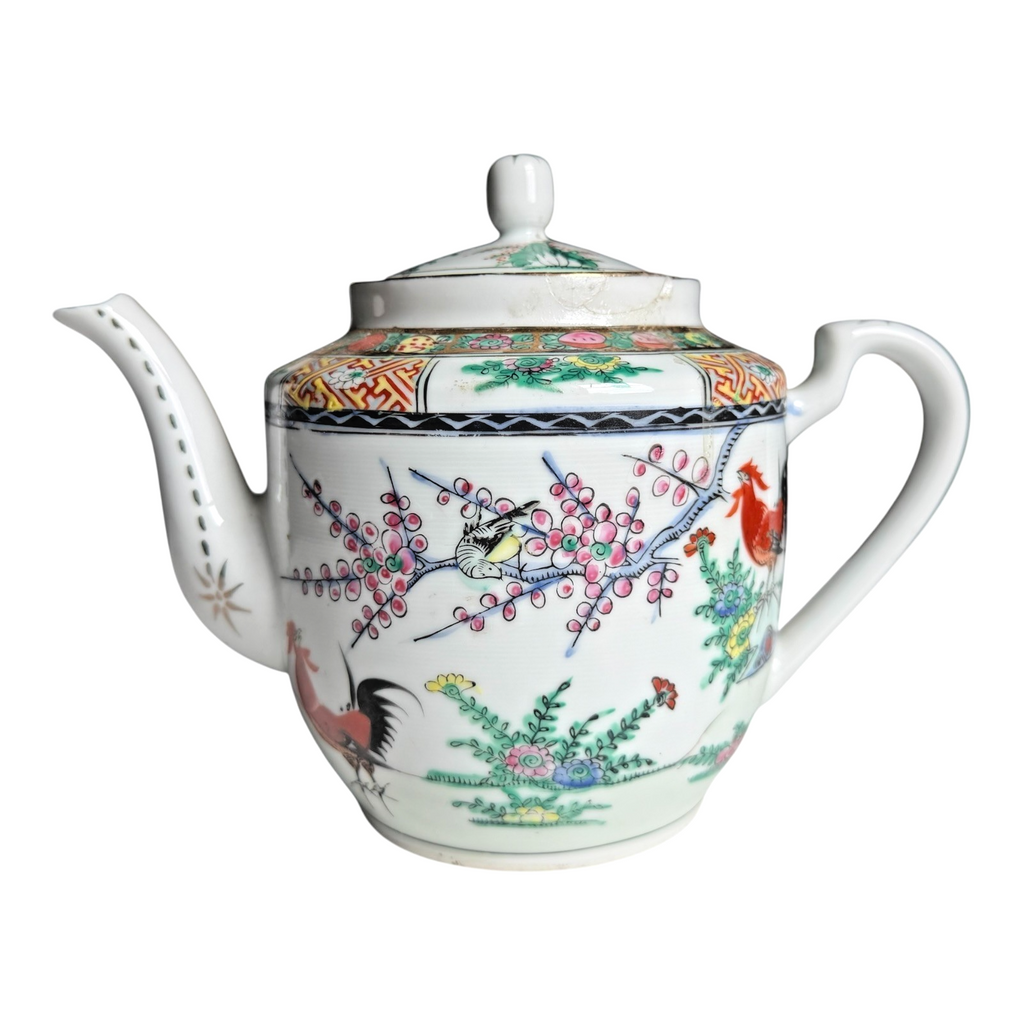 Antique Chinese Famille Rose Porcelain Teapot - Rooster Pattern