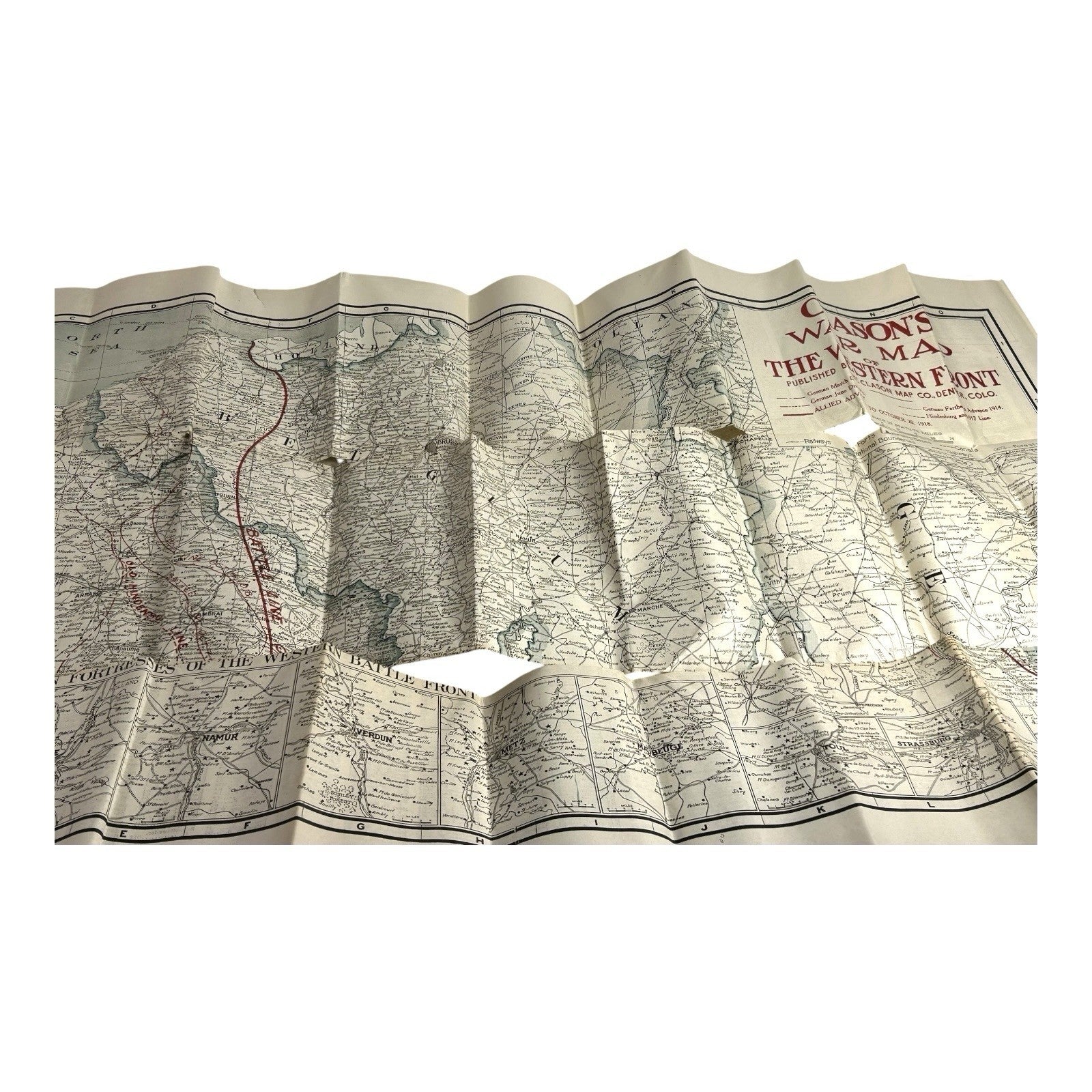 Antique WW1 World War One Clason War Map of Western Front