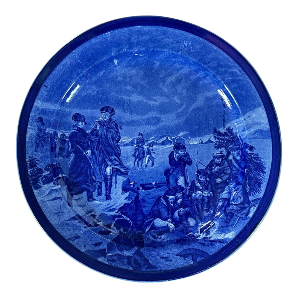 Antique Staffordshire Cauldon Flow Blue Charger - Washington at Valley Forge