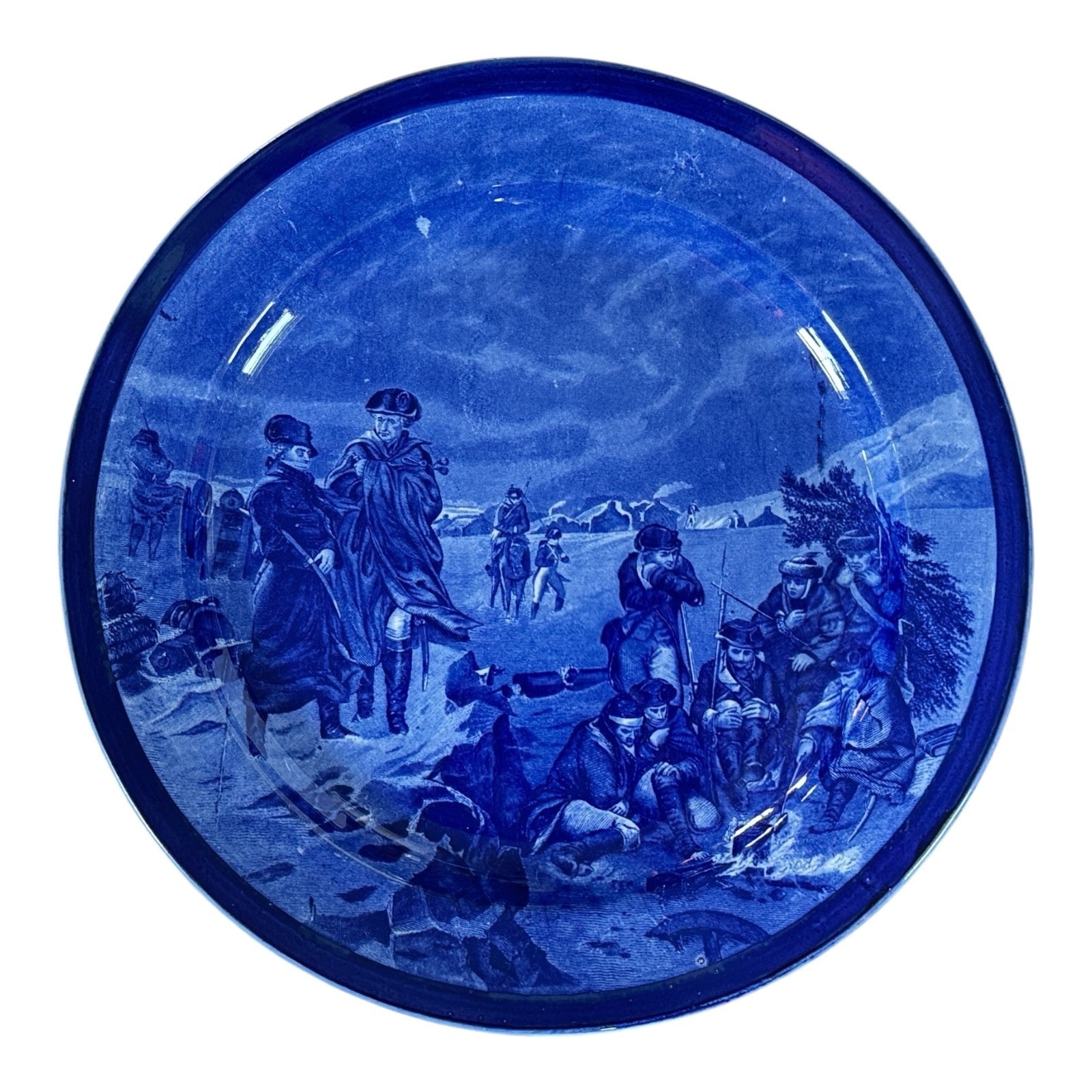 Antique Staffordshire Cauldon Flow Blue Charger - Washington at Valley Forge