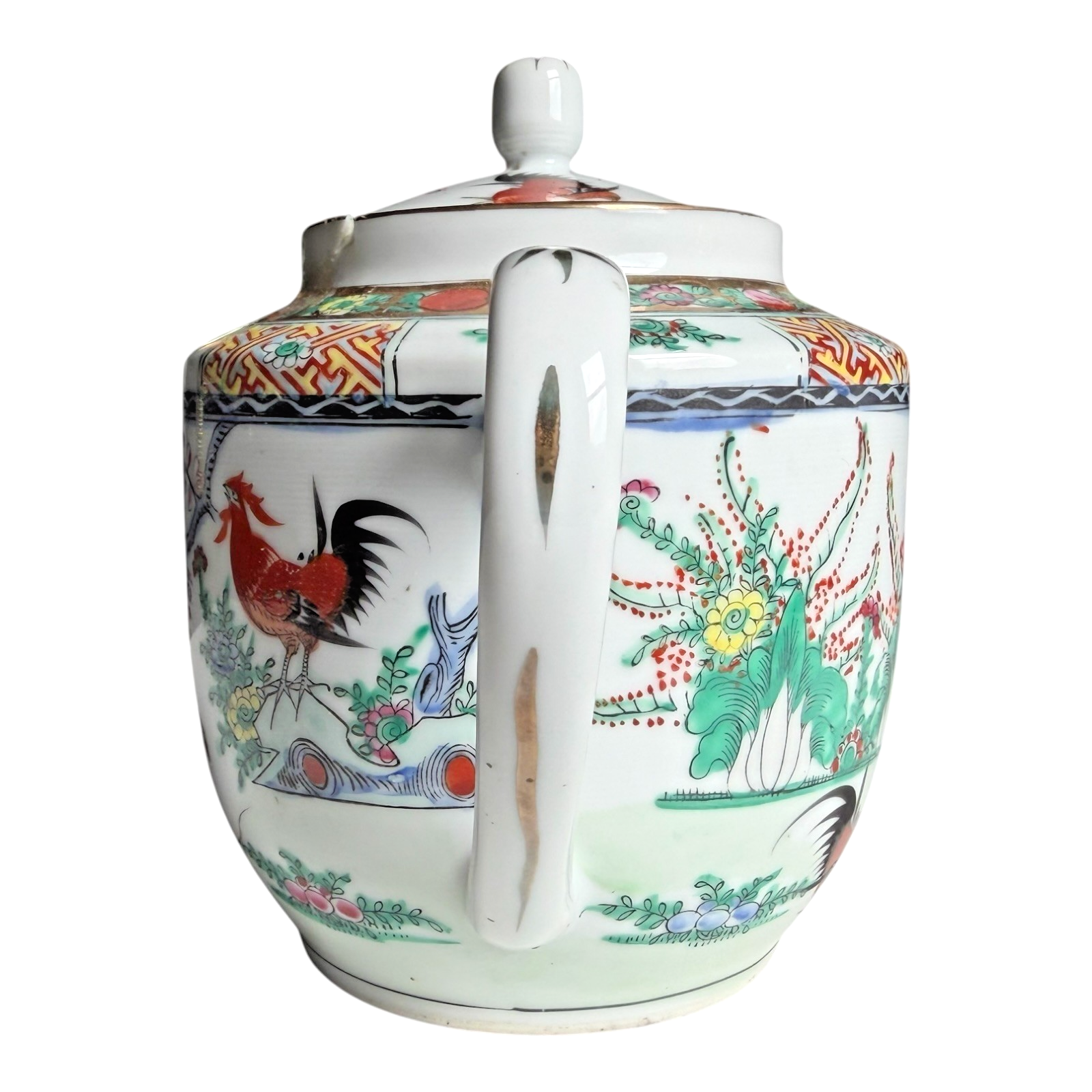 Antique Chinese Famille Rose Porcelain Teapot - Rooster Pattern