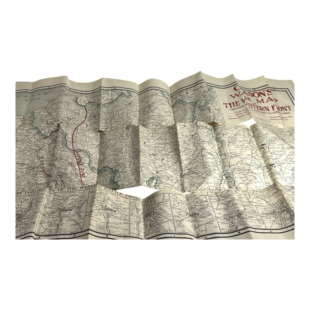 Antique WW1 World War One Clason War Map of Western Front